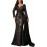 Women Sequin Maxi Dress Black V Neck Long Sleeve Fishtail Satin Drape Evening Gown for Formal Event