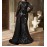 Women Sequin Maxi Dress Black V Neck Long Sleeve Fishtail Satin Drape Evening Gown for Formal Event