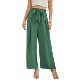 Uvplove Women High Waisted Palazzo Pants Wide Leg Casual Flowy Tie Knot Trousers with Pockets aqua sea-m