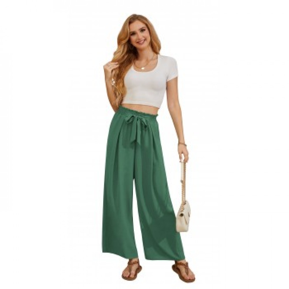 Uvplove Women High Waisted Palazzo Pants Wide Leg Casual Flowy Tie Knot Trousers with Pockets aqua sea-m