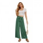 Uvplove Women High Waisted Palazzo Pants Wide Leg Casual Flowy Tie Knot Trousers with Pockets aqua sea-m