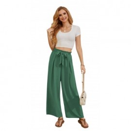 Uvplove Women High Waisted Palazzo Pants Wide Leg Casual Flowy Tie Knot Trousers with Pockets aqua sea-m