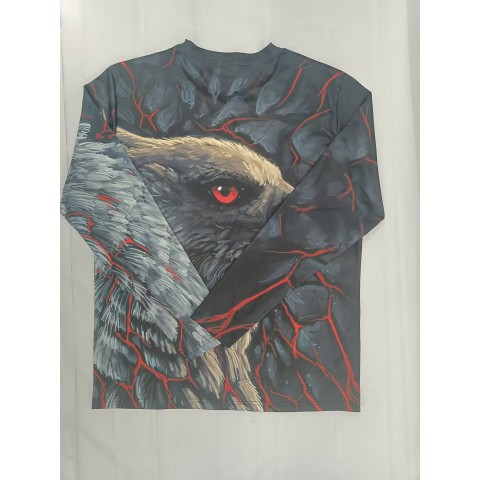 Unique Eagle Pattern Print, Men's Graphic Design Crew Neck Active T-shirt, Casual Comfy Long Sleeve Tshirts, Men's Clothing Tops For Daily Gym Workout Running